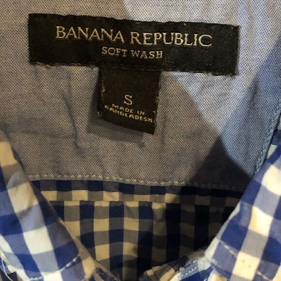 Banana Republic Sz S Blue White Check Western Rustic Long Sleeve Shirt - Picture 7 of 7